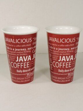 Pair of 5" Tall Ceramic 8 oz Coffee Cups By WindRiver Outfitters Co.